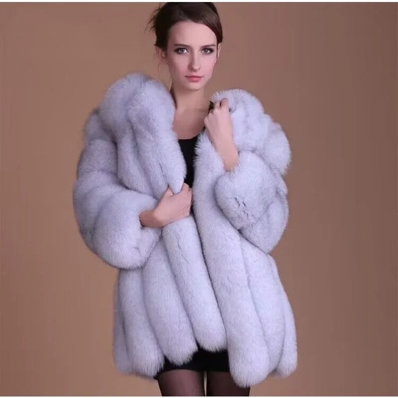 Casaco de pele de raposa falsa para mulheres tamanho grande 4xl, outwear luxo espesso quente jaqueta de peludo casual falsa parkas de inverno, nova