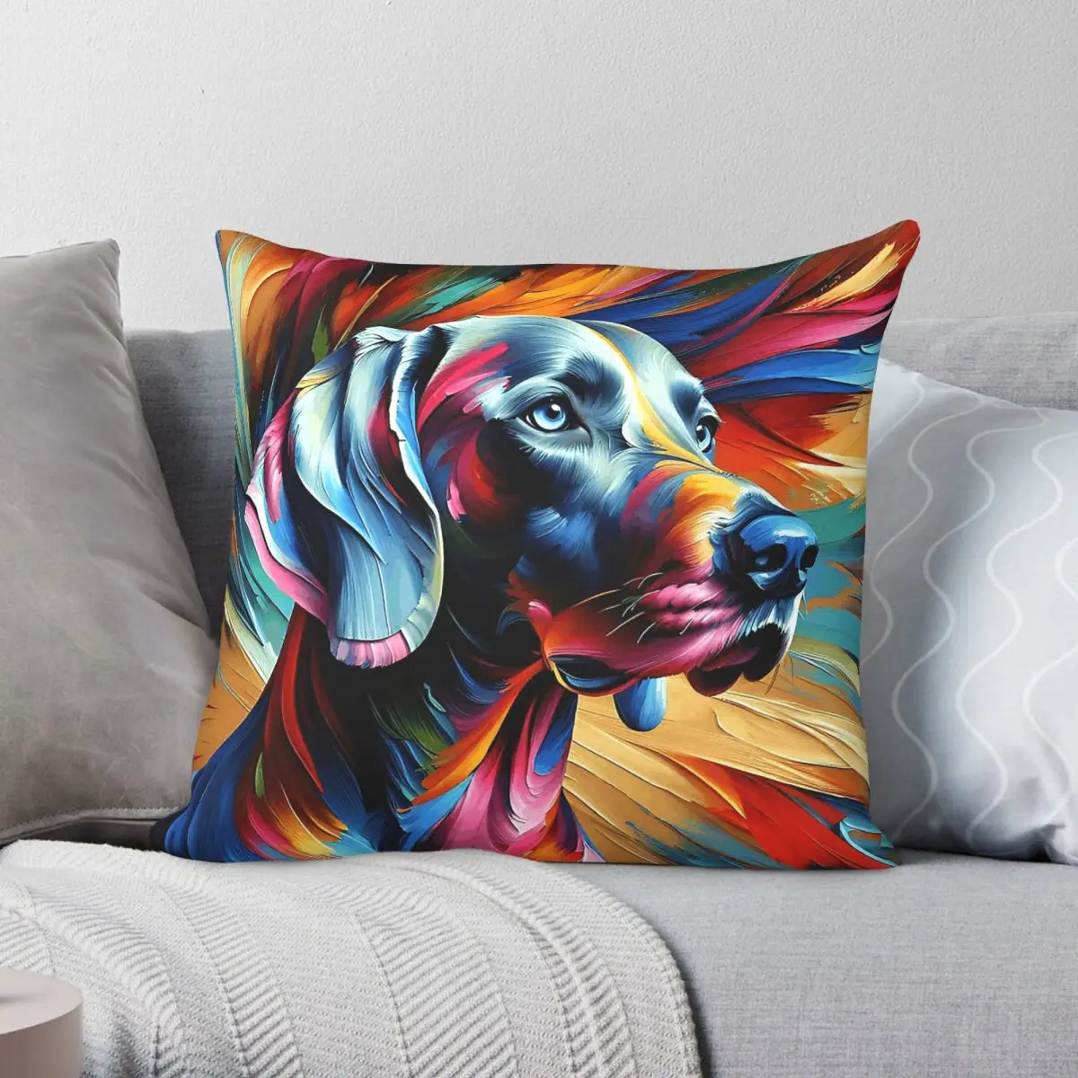 Weimaraner Dog Portrait Square Pillowcase Polyester Linen Velvet Creative Zip Decorative Car Cushion Case