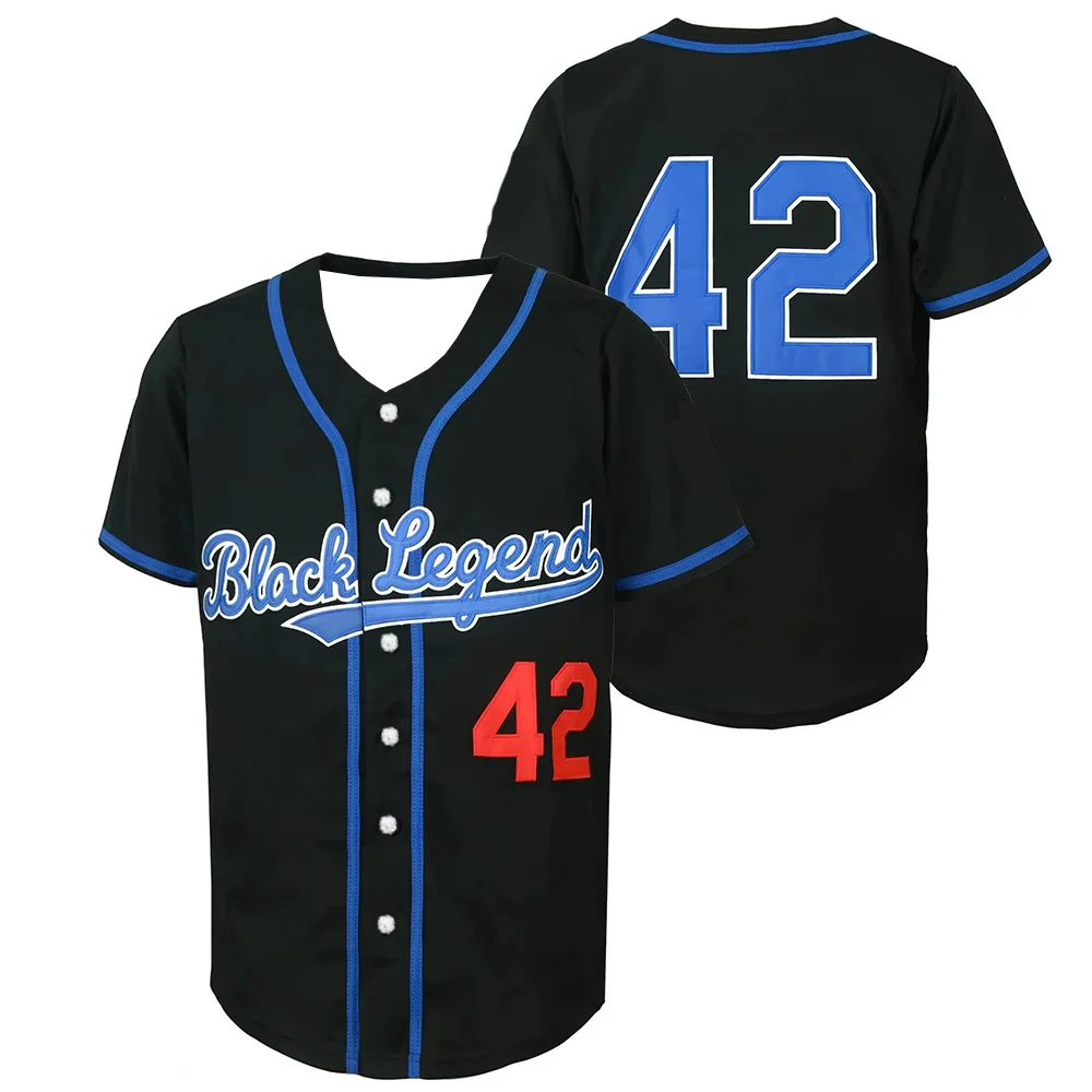 

Men's Black Legendary Baseball Jersey #42 Jackie Robinson Retro Hip-hop Quick-drying Loose Sweat-absorbing Summer Street T-shirt