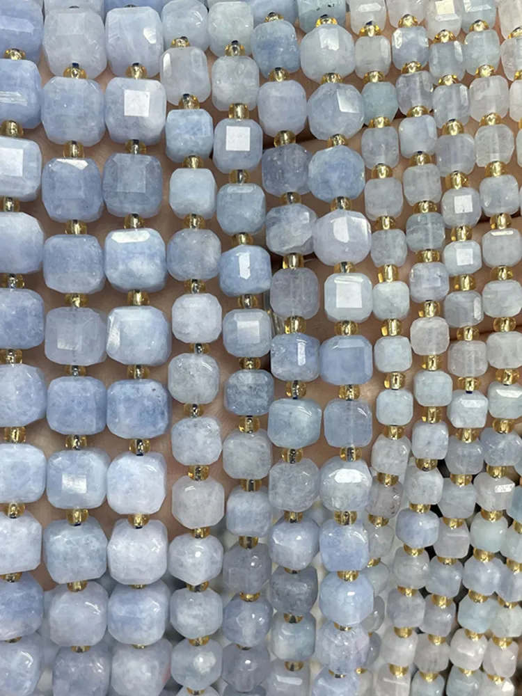 5 6 8 MM Naturstein Quadrat Facettierte Blaue Aquamarin Chalcedon Würfel Spacer Perlen Für Schmuck Machen Diy Halskette Zubehör