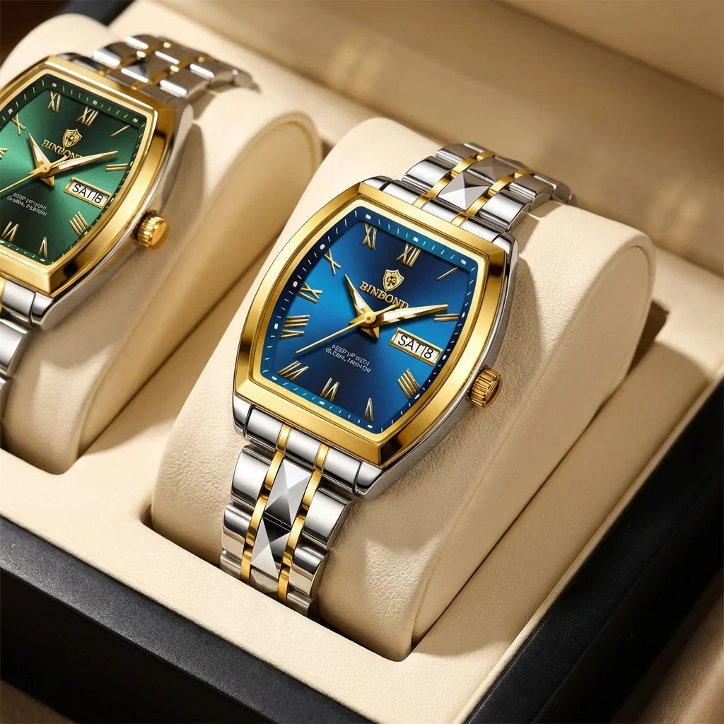 

1 piece Fashion Two-tone Metal Strap Square Watch with Blue Dial, Roman Numeral Design, Simple and Elegant