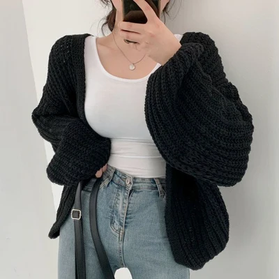 

Vintage Harajuku Lantern Sleeve Women Cardigan Sweater Casual Korean Fall Streetwear Tops Coat Chic Lazy Wind Y2k Sweater
