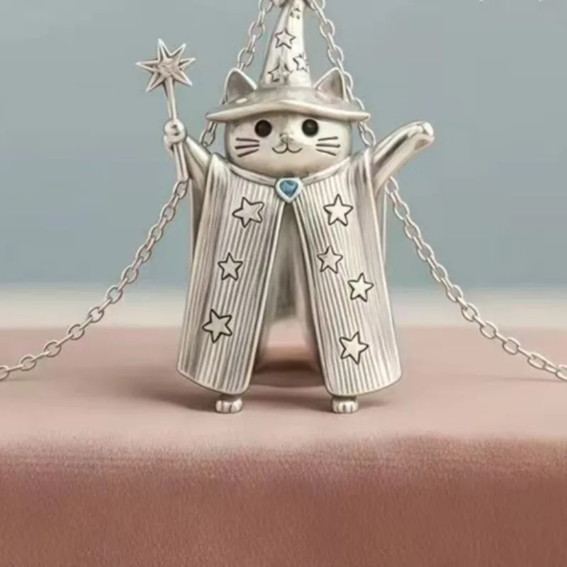 Cute Cat Necklace, Wizard Cat Pendant with Magic Hat Design, Niche Unique High-Grade Clavicle Chain, Personalized Exquisite