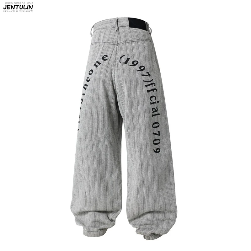 

Мужские широкие брюки в американском ретро-стиле с вертикальными полосками и принтом, свободные брюки-баллоны, модные повседневные прямые брюки в уличном стиле