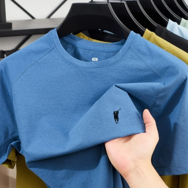 أزياء الصيف الفاخرة الجديدة الرائعة المطرزة أعلى الراقية الرجال العلامة التجارية مريحة وغير رسمية التجفيف السريع جولة الرقبة تي شيرت #2