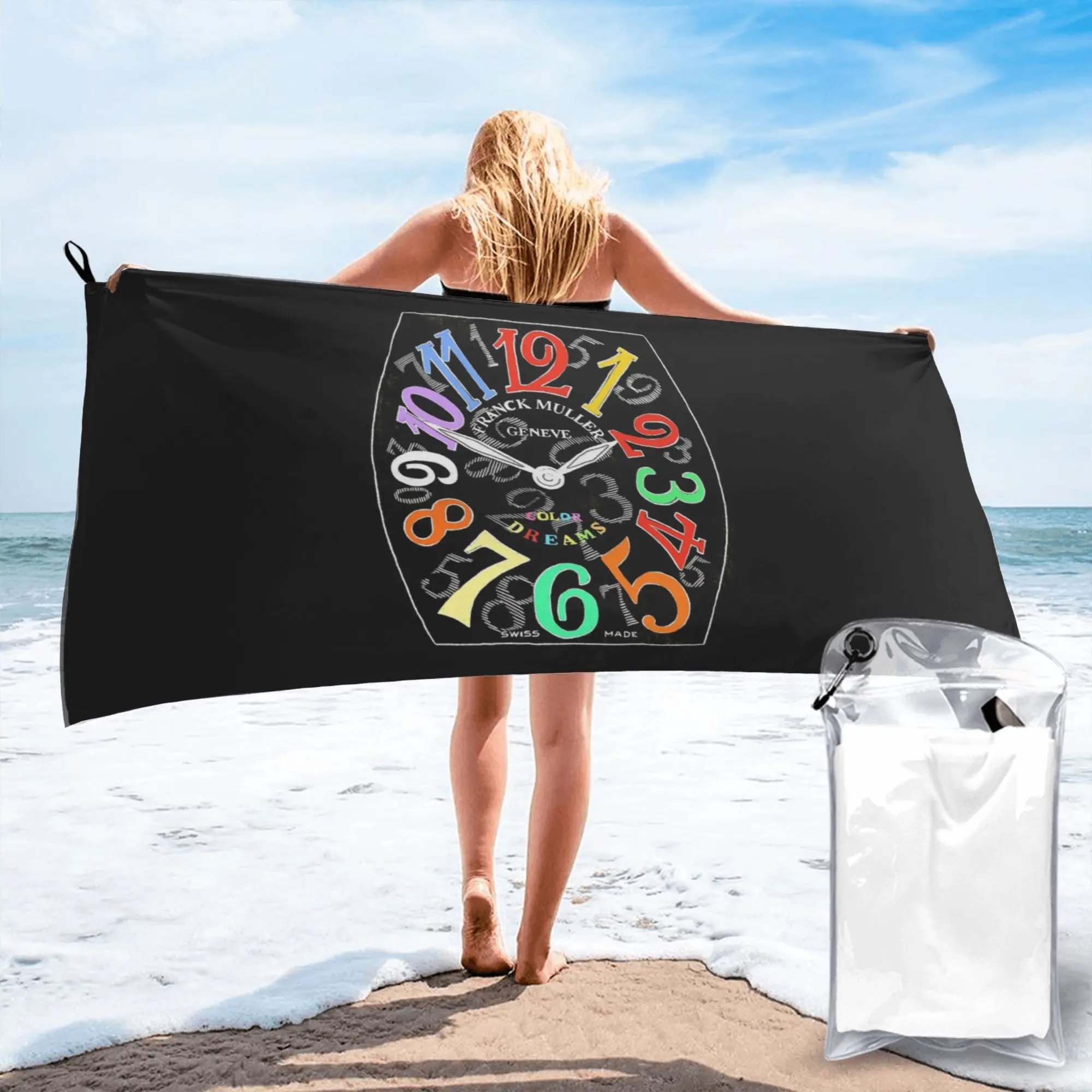 

Franck Muller Color Dreams hand drawn watch face Beach Towel Soft Microfiber Quick Dry Absorbent Quick Towels For Swimming