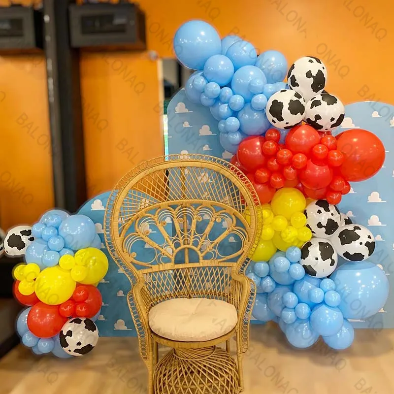 

Farm Animal Theme Balloon Garland Cow Print Blue Set Balloons for Toy Story Cowboy Theme Boy Birthday Party Baby Shower Decor