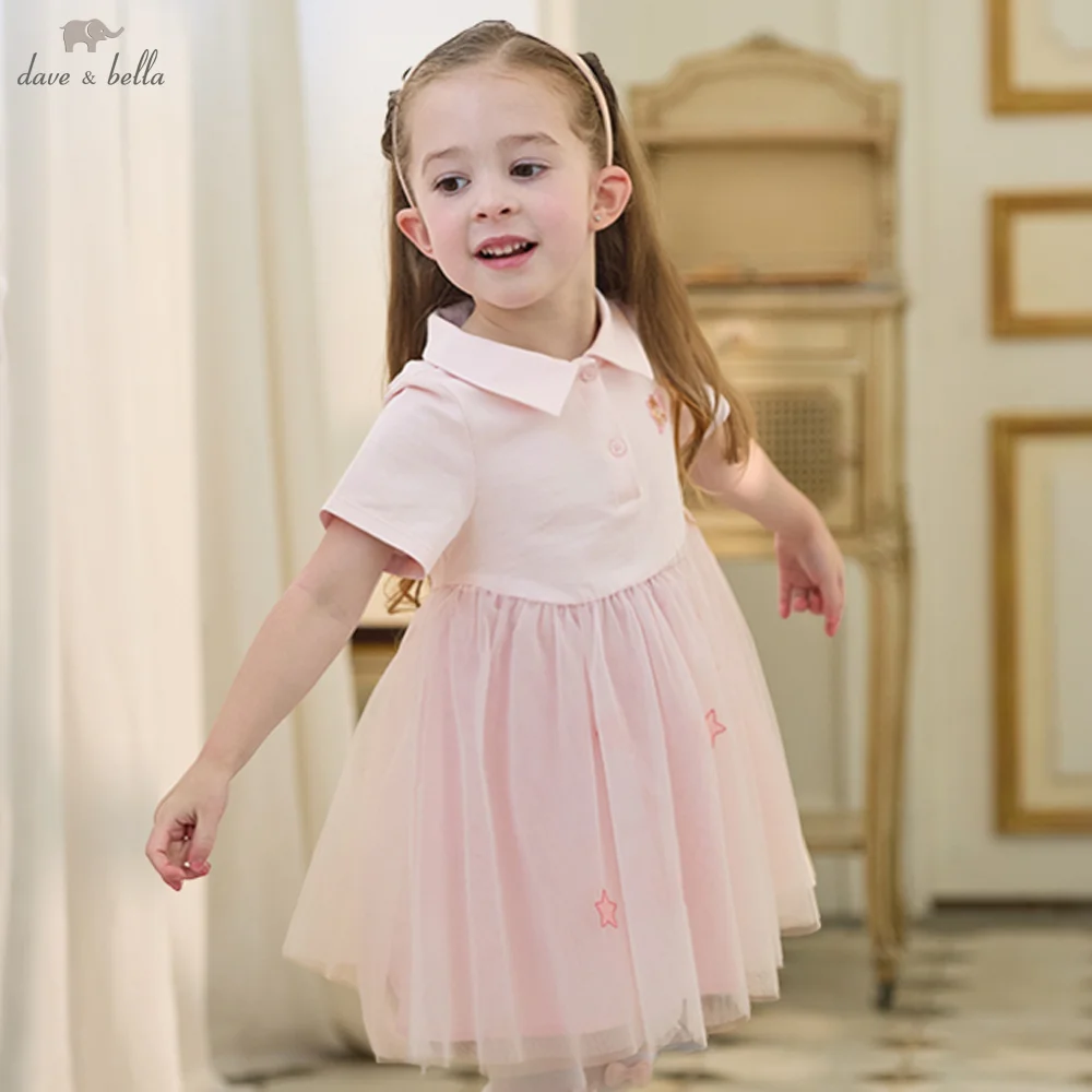 Dave Bella Girls Sweet Pink Dress Summer Princess Mesh Dresses Kids Clothing Charm Party Children Elegant Cool Fashion DB2262453