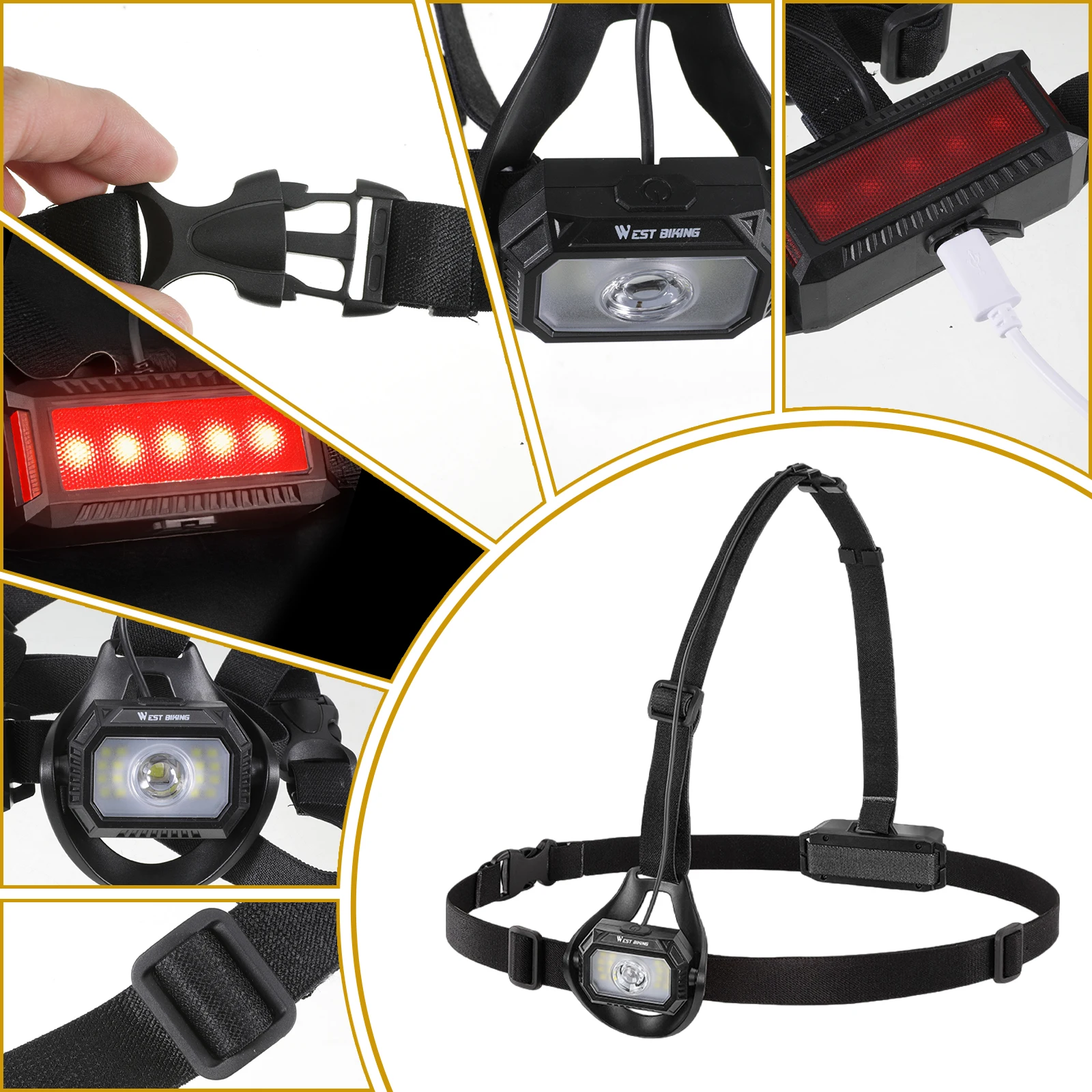 

Ночной прогулочный нагрудный фонарь, светодиодный ходовой фонарь, 4 режима освещения, нагрудный фонарик, вращающийся спортивный нагрудный фонарь, перезаряжаемый, безопасный