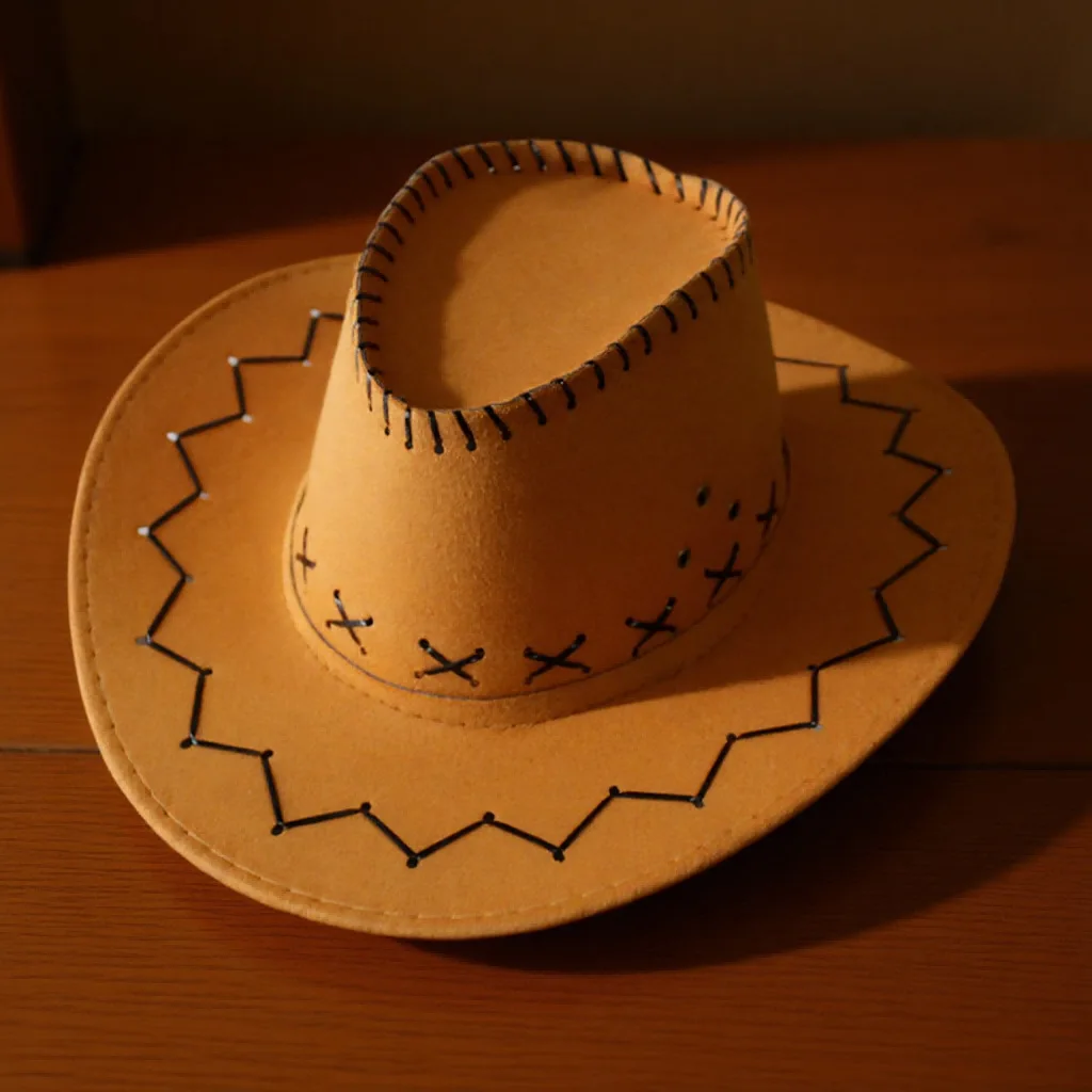 Western Cowboyhut für Kinder, Kunstleder, Wildleder, breite Krempe, Cowgirl-Jazz-Mütze, Retro-Sombrero-Kappen, Cosplay-Party-Kostüm-Requisiten – Detail 8