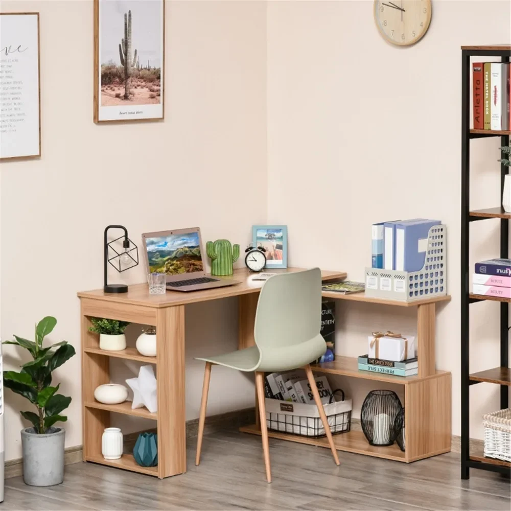 

1 x desk /shelf combo,Office Computer Desk,ideal for office,bedroom,dorm,360° Rotating design,extra storage space,Color:Maple