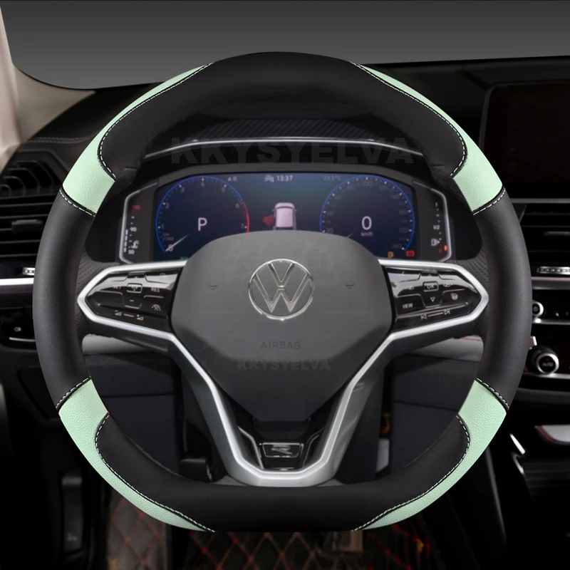 D Shape Car Steering Wheel Cover For VW Sharan Passat Caddy Touran Tiguan 2015-2024 Teramont Atlas T-Roc T-cross 2017-2024