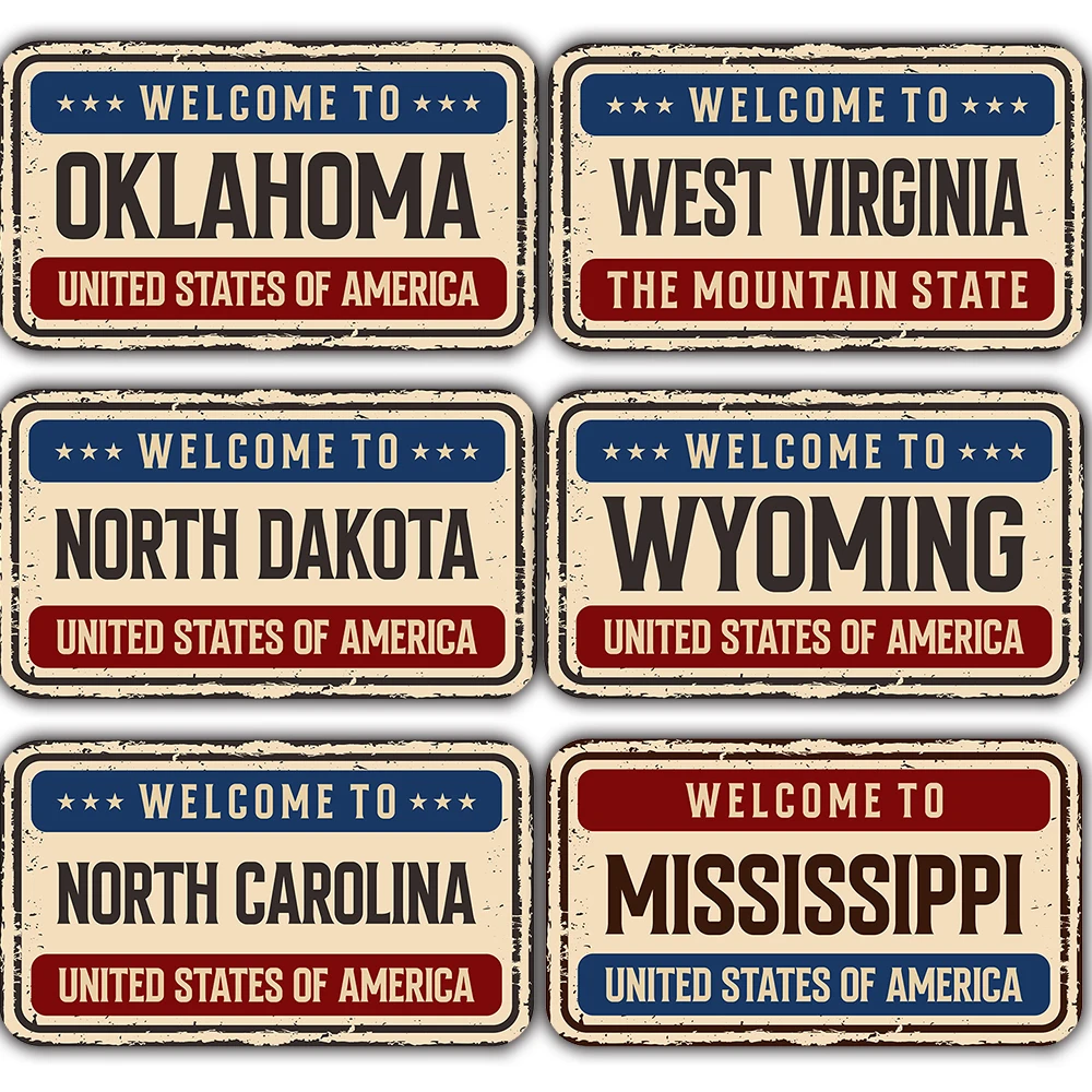 American  States  Plate Metal Tin Signs Vintage Hawall and Florida  Metal Poster Wall Decor for Garage Bar Pub Moto Club