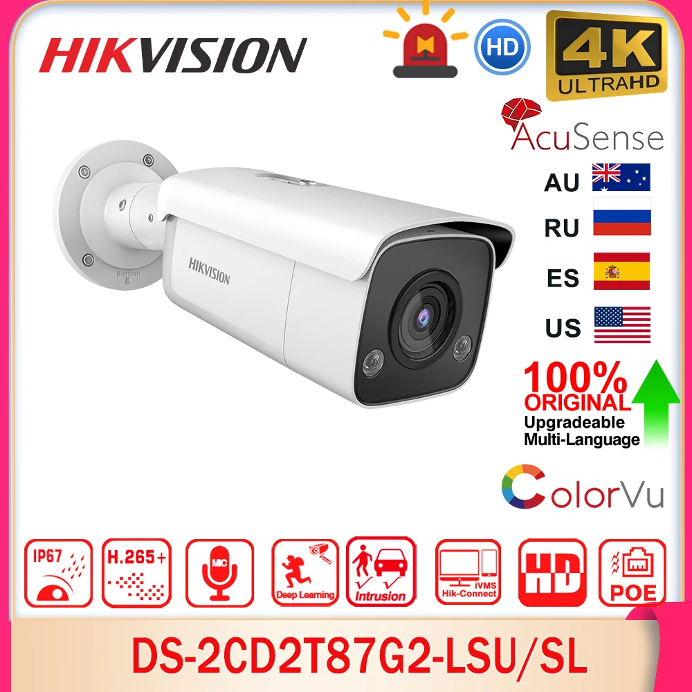 Hikvision Color IP Camera DS-2CD2T87G2-LSU/SL 8MP 4K ColorVu F1.0 Strobe Light&Audible Warning Acusense Smart Event 2-way Audio