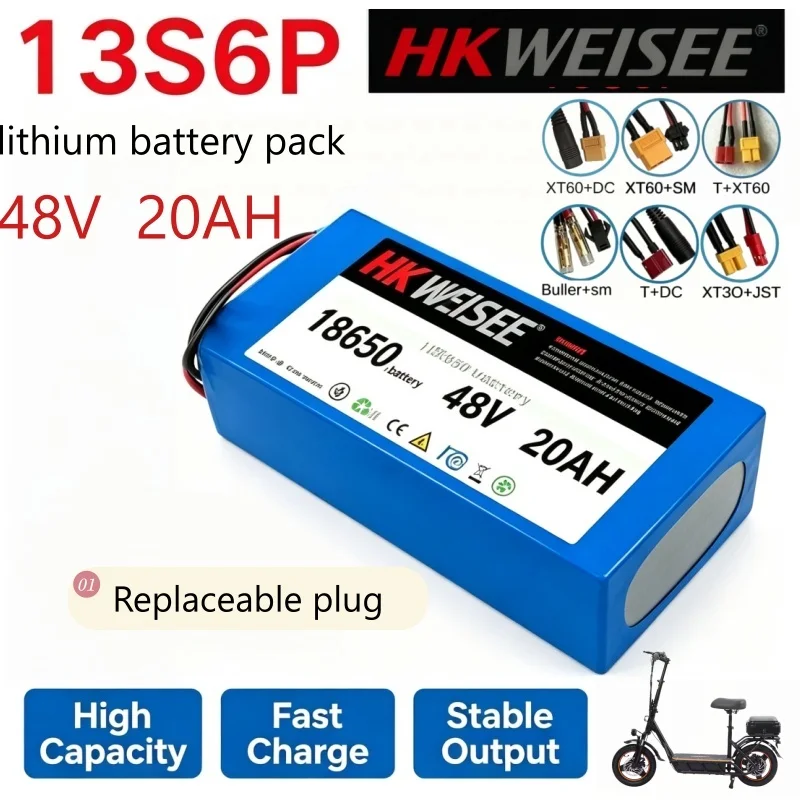 100% Original 18650 48V 20Ah 13S6P Lithium Battery Pack, BMS Safe Stable Replacement for Citycoco E-Scooter
