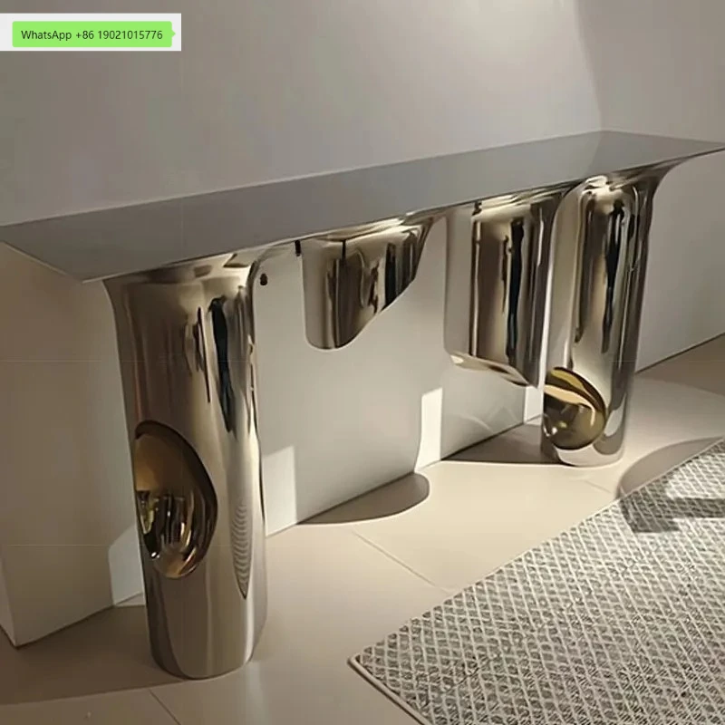 

TQH light luxury background wall entry stainless steel entrance table simple modern art corridor metal entrance table