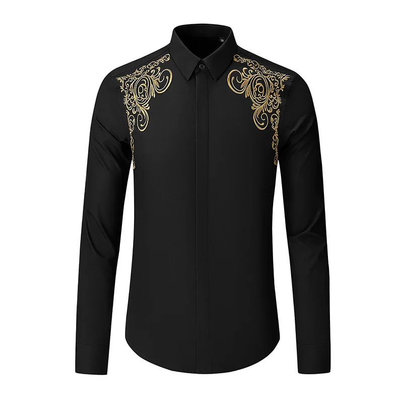 

Высококачественная мужская рубашка с вышивкой в дворцовом стиле, приталенная деловая классическая рубашка с длинными рукавами, повседневная рубашка для социального банкета и вечеринки
