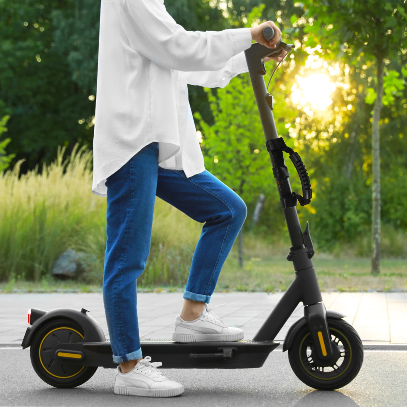 

Black Scooter Band Handle Strap Labor-Saving Hanging Belt for Electric Scooter Portable Skateboard Hand Carrying Fixing Nylon