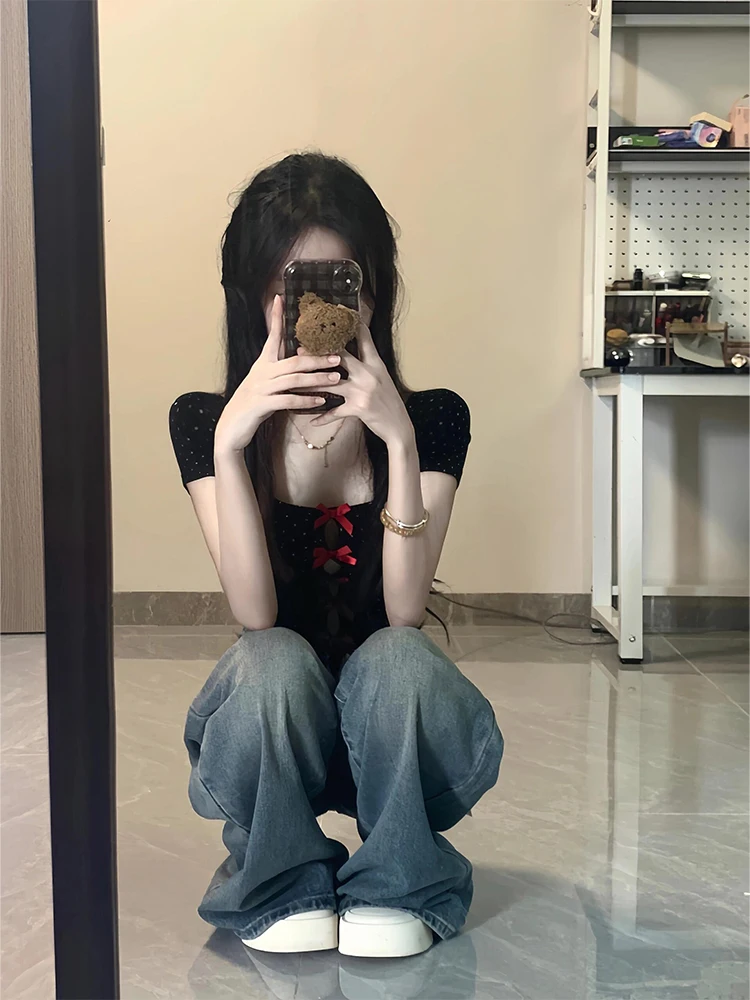 

Прямые винтажные джинсовые джинсы с высокой талией, женские летние новые драпированные утягивающие широкие длинные брюки