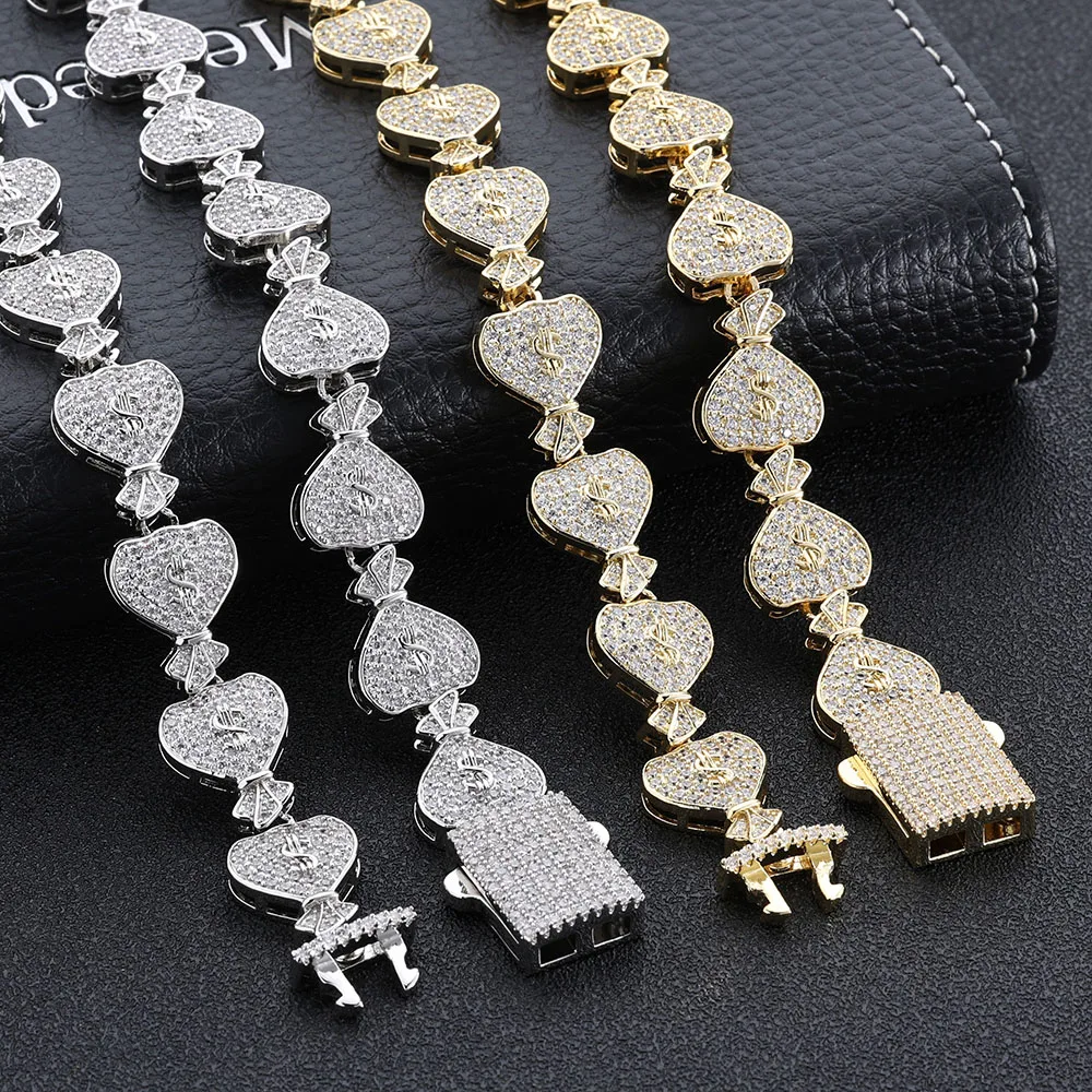 Nuoya Love Splicing Spring Buckle Iced Bracelet Hip Hop Jewelry Hand Inlaid 5A Zircon Money Bag Bracelet Women's Jewelry Gift