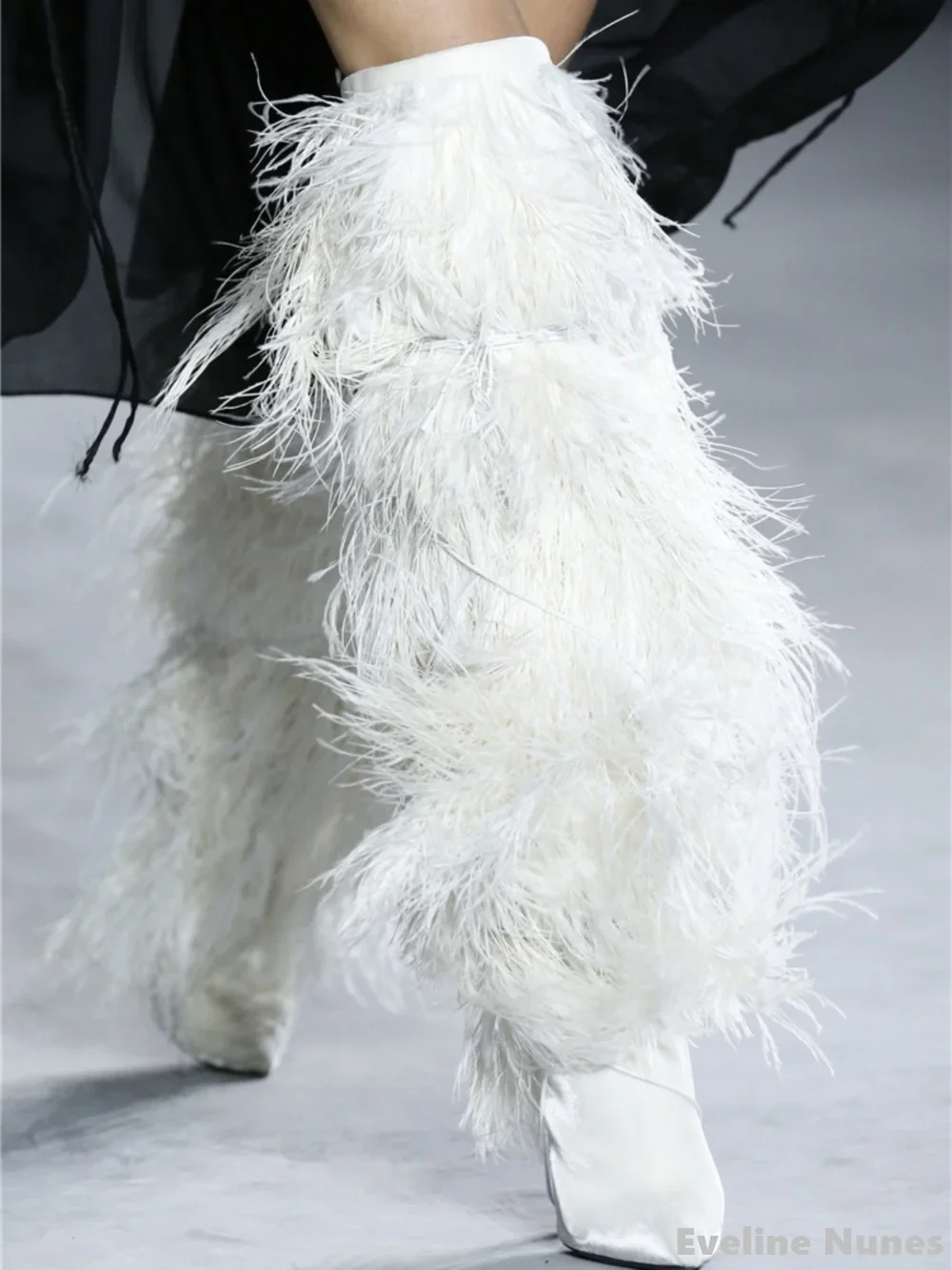 

Autumn Winter Catwalk Feather Over The Knee Boots Women Sexy Pointed Toe Cross Strap Stiletto Heel Long Boots New Fashion Boots