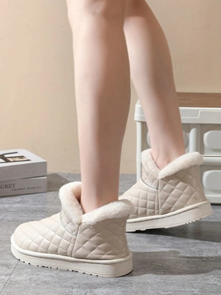 

Platform Work Beige Cotton Woman Shoes Trend 2025 Sale Large Size Warm Chic and Elegant Lamb Furry Hot Snow Boots for Women