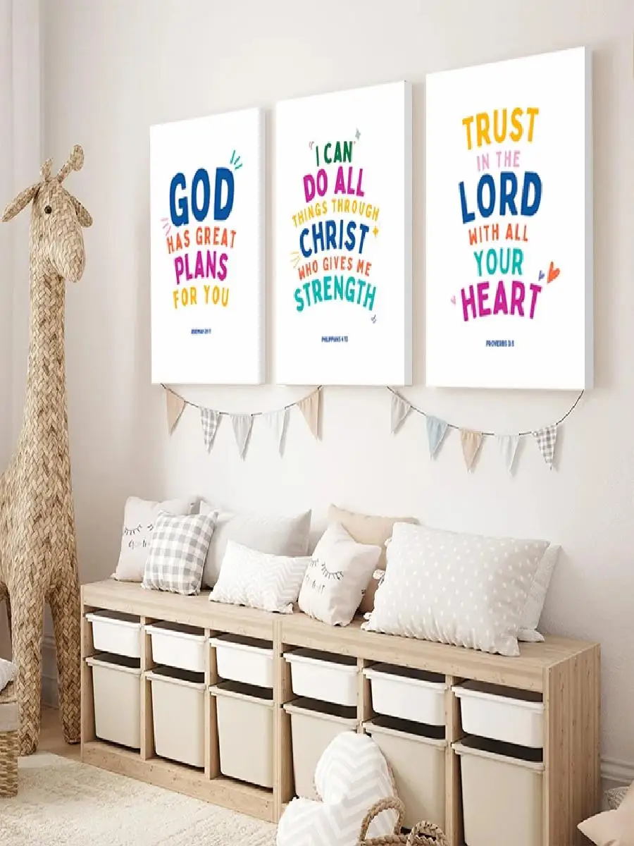 Christian Education Bible Verse Canvas Wall Art for Kids Catechism Class Preschool Sunday School Decor Church Scripture Poster