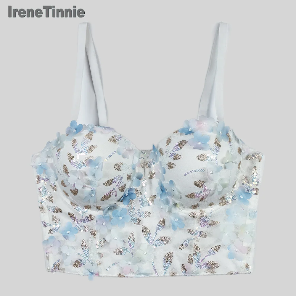 IRENE TINNIE 2024 White Corset for Women Colorful Flowers Bra Wear Outside Bustier Party Vintage Bodice Strap Corselet Summer