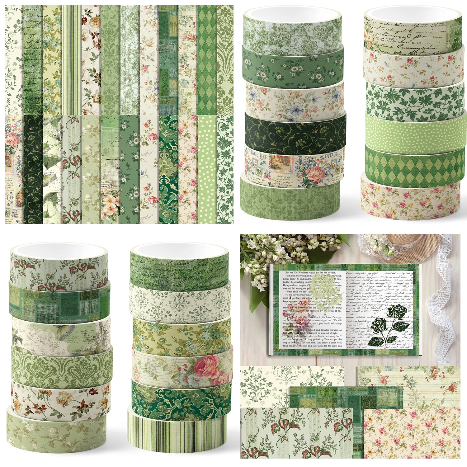 Retro Pattern Flowers Washi Tape,Scrapbooking Paper Origami Art Background Paper Card, DIY Craft Birthday Gift Diary Decoration
