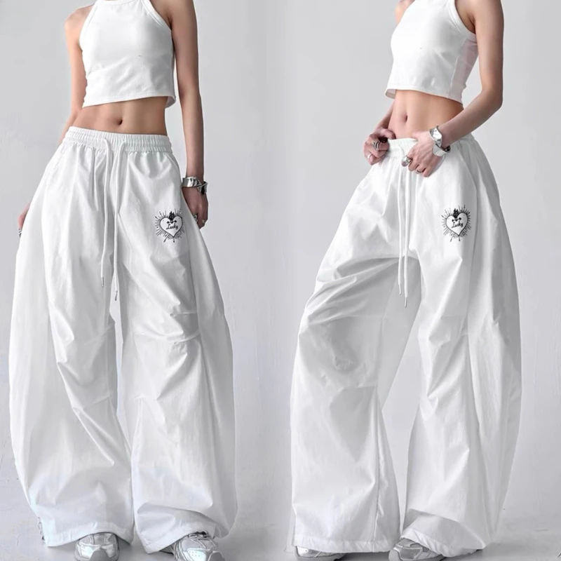 

Women Casual Joggers Quick Dry Pants Solid Low Waist Pants Drawstring Wide Leg Baggy Trousers Y2k Streetwear Oversize Sweatpants