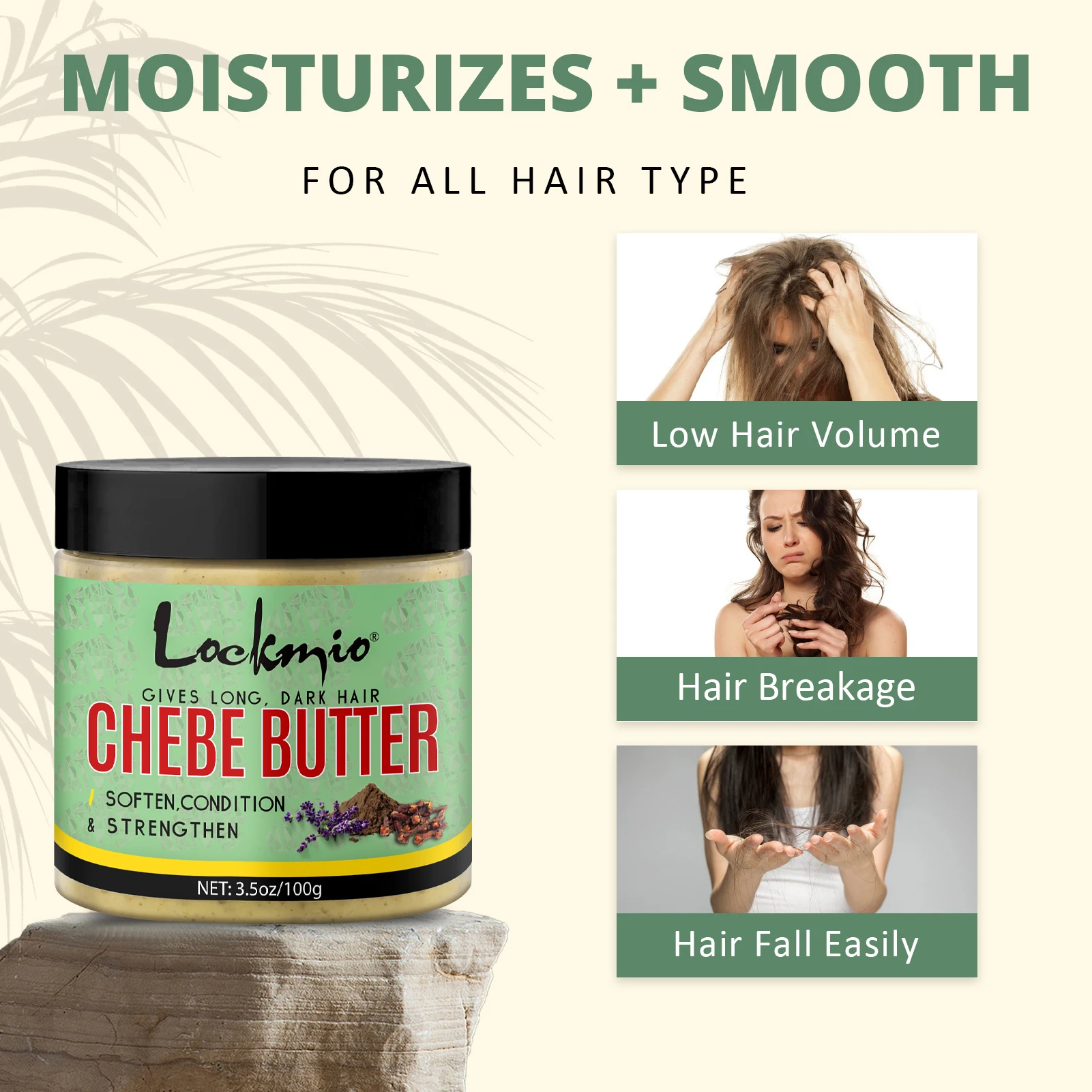 Natural Chebe Butter Anti-frizz Smoothing Hair Mask and Rosemary & Mint Oil for Moisturizing and Nourishing Hair & Massage Brush