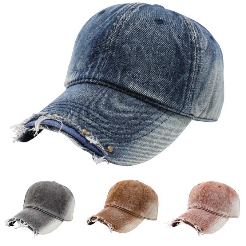 Vintage Washed Frayed Edge Rivet Baseball Cap for Women, Summer Sunshade Cap that Makes Face Look Smaller