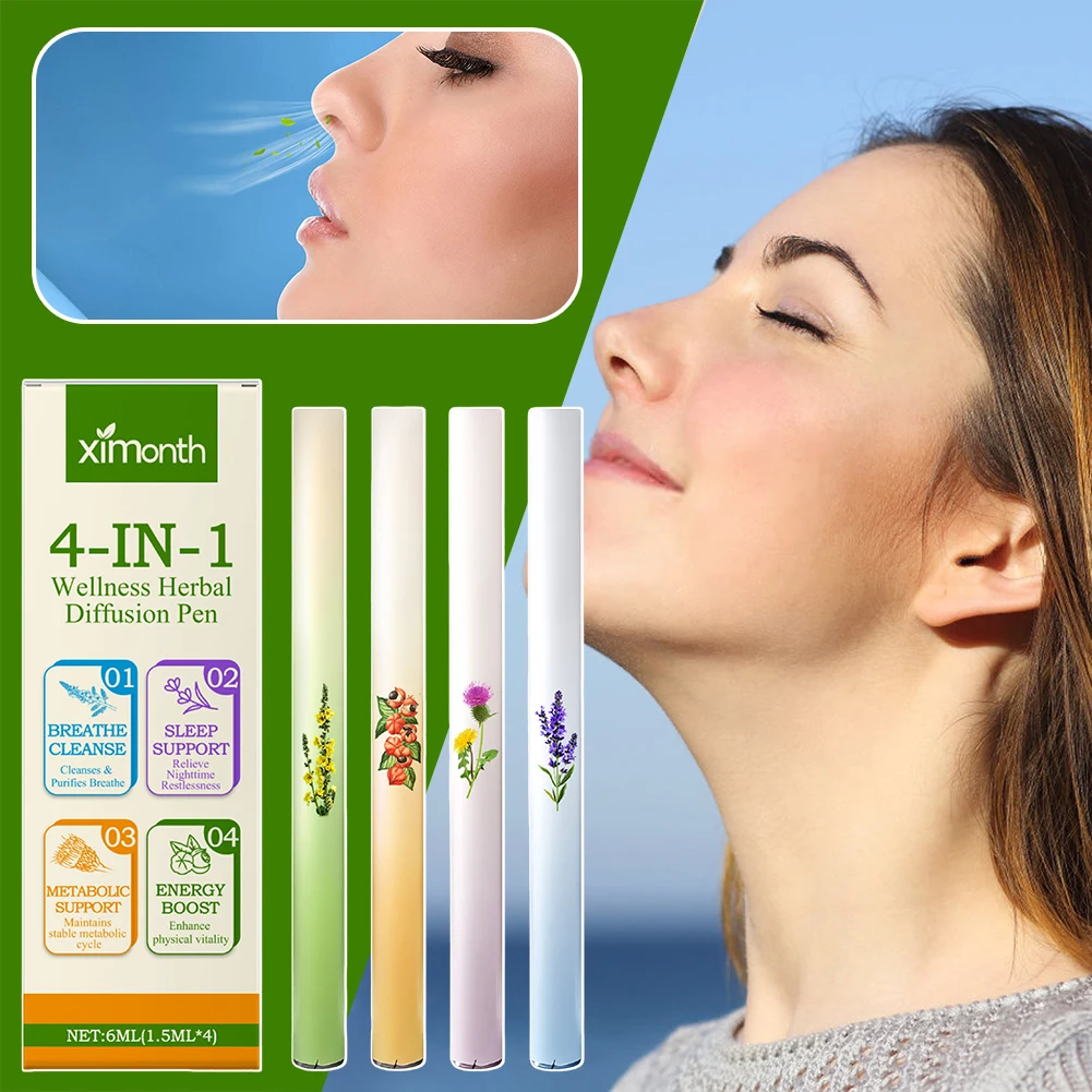 

Набор травяных диффузоров 4 в 1, очиститель травяной энергетической балки, повышающая прозрачная поддержка дыхания с милем/имями/месяцами, гуараной/зеленым чаем