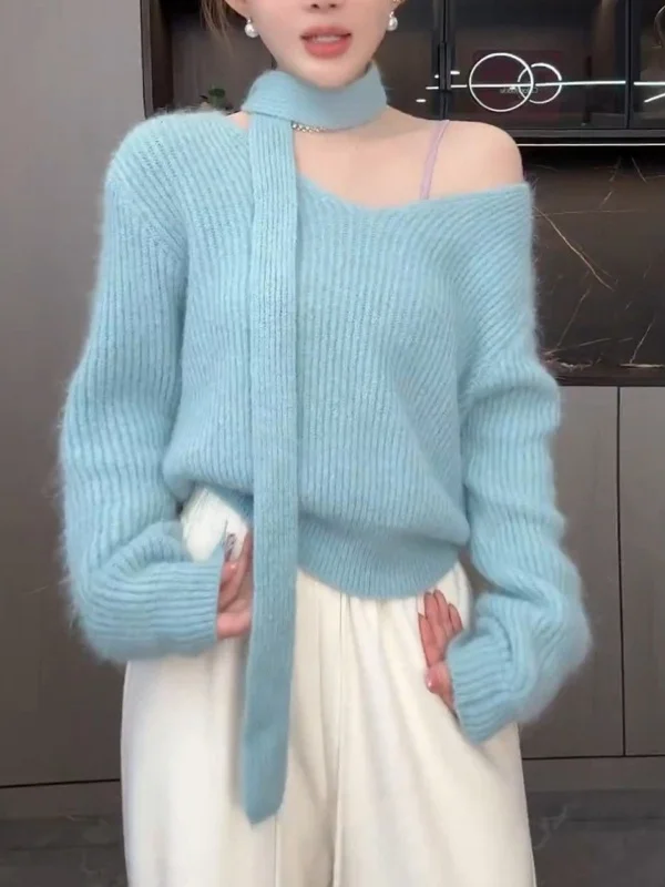 

Свободный вязаный свитер в Корейском стиле Sle Lazy Faion, женский новый дизайн, длинный свитер Sve V-Ne, удобный мягкий зимний топ