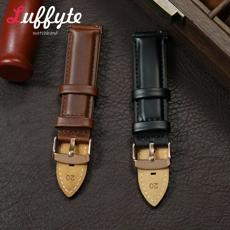 

Men Women Business Classic Cowhide Leather Watch Band 20mm 22mm Universal Strap Solid Buckle Quick Release Smartwatch Watchband