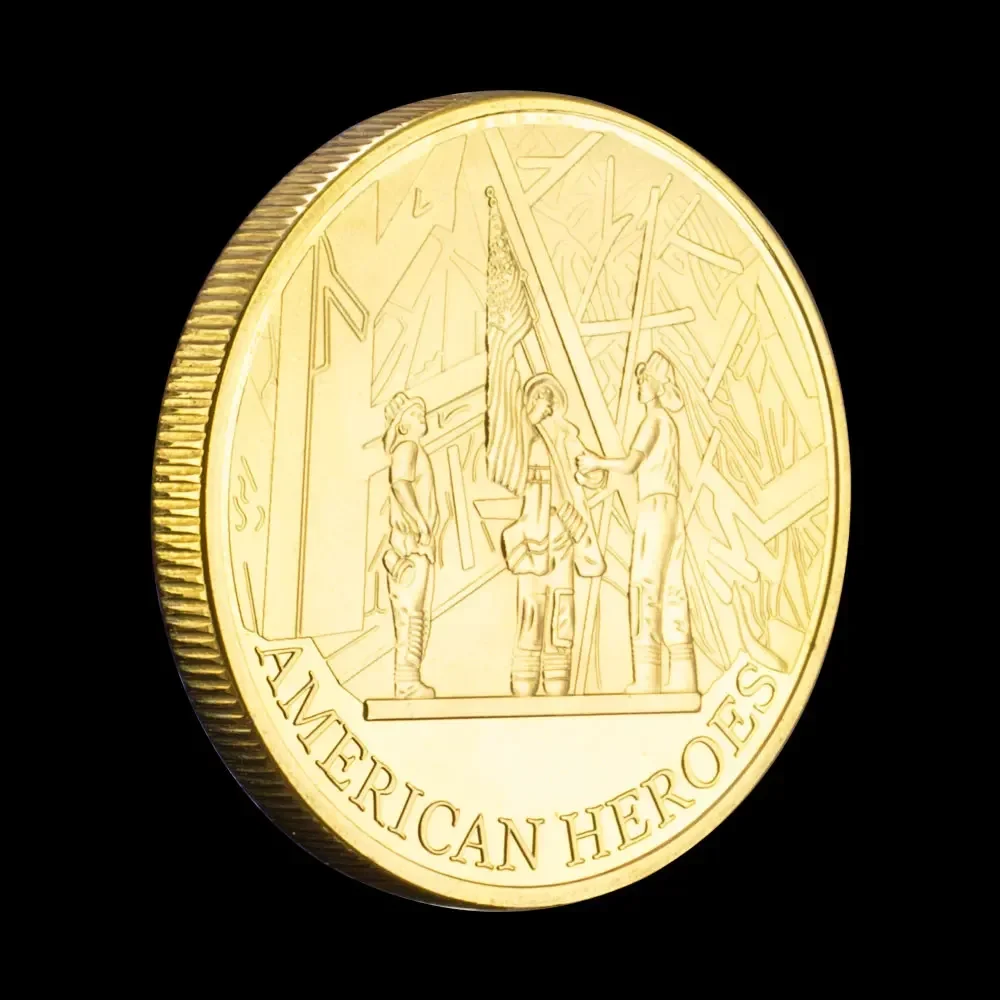 September 11 Attacks Always Remember Golden Plated Souvenir Coin American Heroes Basso-relievo Commemorative Coins Art