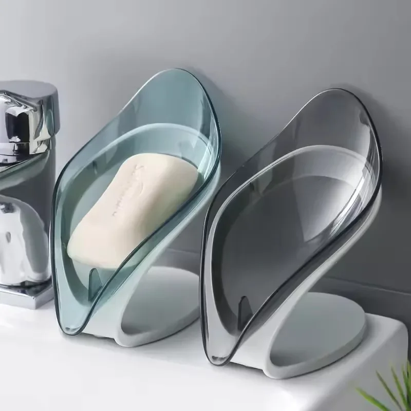 

Bathroom Soap Holder Leaf Shape Dish Soap Kitchen Sponge Soap Box Storage Non-slip Drain Case Container Bathroom accessorie