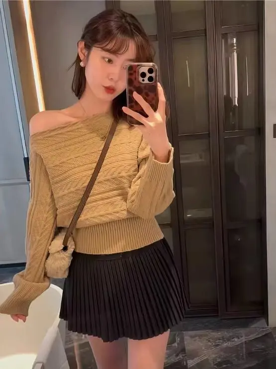 Haut court tricoté rouge pour femme, vêtement d'intérieur, amincissant, torsadé, couche de Base tendance, irt, pour les déplacements, automne et hiver