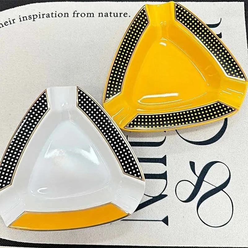 

Portable Triangle Creative Cigar Ceramic Ashtray - 3 Wide Mouth Slots for a Perfect Smoke for Patio/Outside/Indoor Ashtray 917