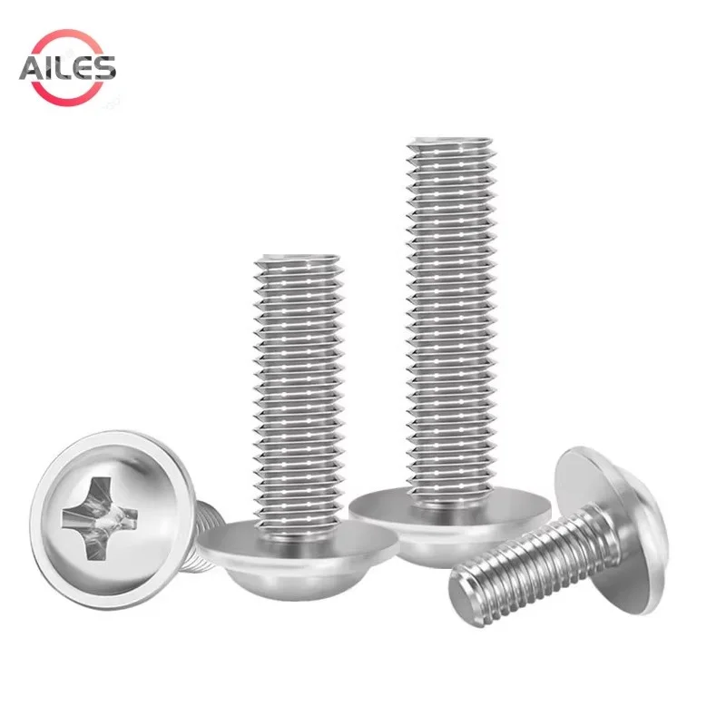 

304 Stainless Steel M4 M5 M6 Pan Head Cross Recessed with Pad Machine Screws Round Head with Washer Pad Screws