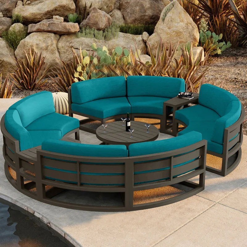 Outdoor rattan sofa combination bed reclining chair courtyard garden leisure