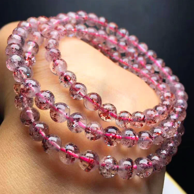 

Natural Red Super Seven 7 Lepidocrocite Quartz 3 Laps Bracelet 5.5mm Clear Round Beads Stretch Fashion Jewelry AAAAAA