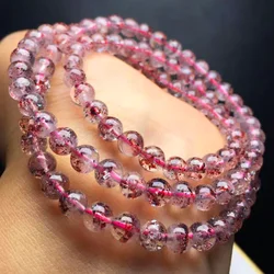Natural Red Super Seven 7 Lepidocrocite Quartz 3 Laps Bracelet 4.5mm Clear Round Beads Stretch Fashion Jewelry AAAAAA