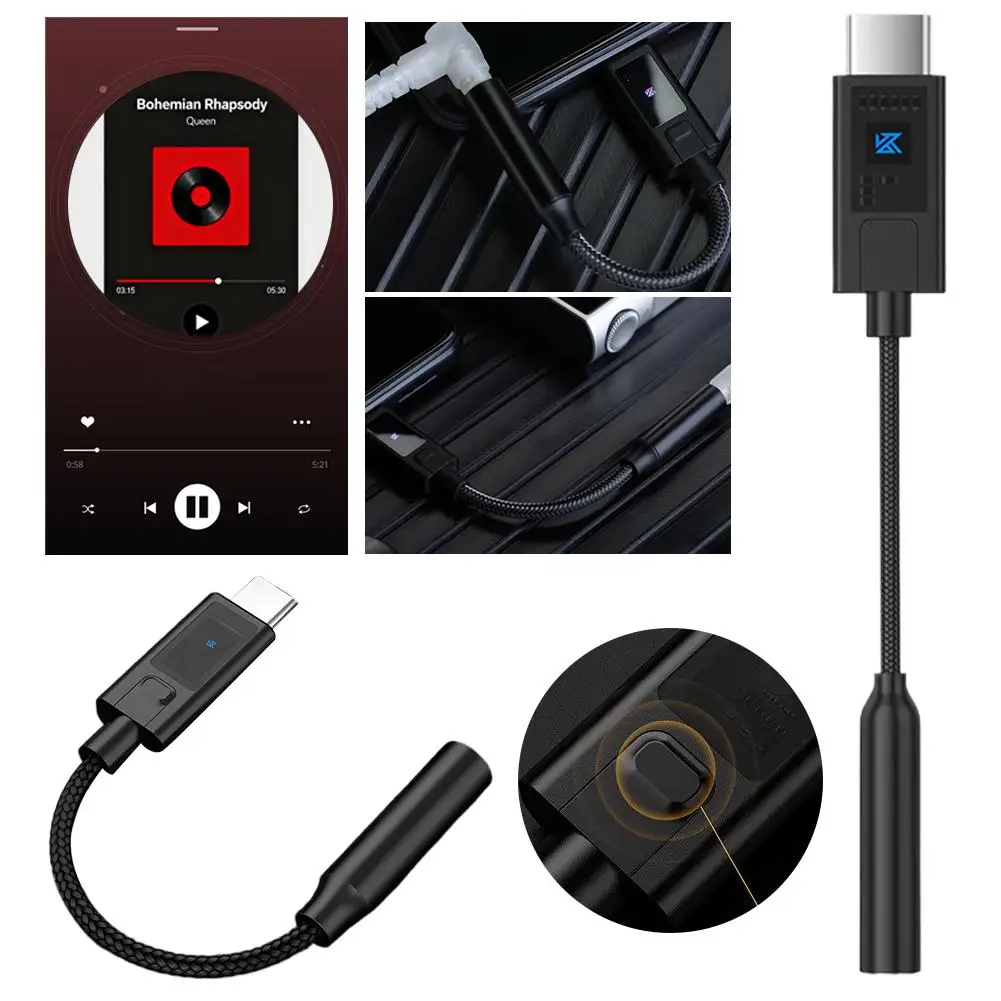 KZ AM02 Amplificatore di decodifica DAC portatile Adattatore audio da USB C a 3,5 mm con sintonizzazione EQ professionale a 4 stadi