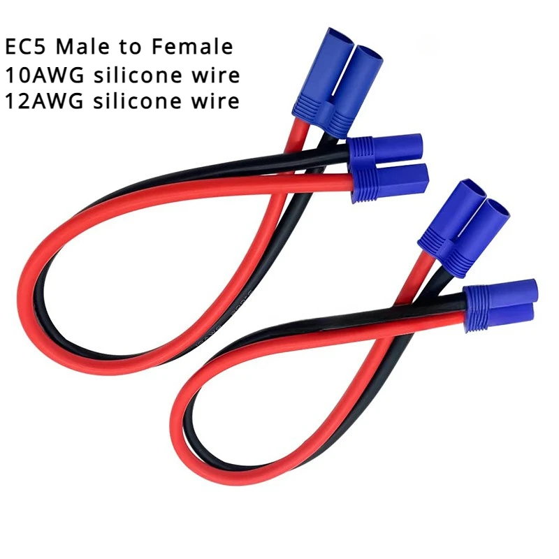 Câble d'extension de prise EC5 mâle vers EC5 femelle, fil de plomb en silicone, chargeur de batterie d'avion RC, 10AWG, 12AWG, 1 PC, 5 PC, 10PC