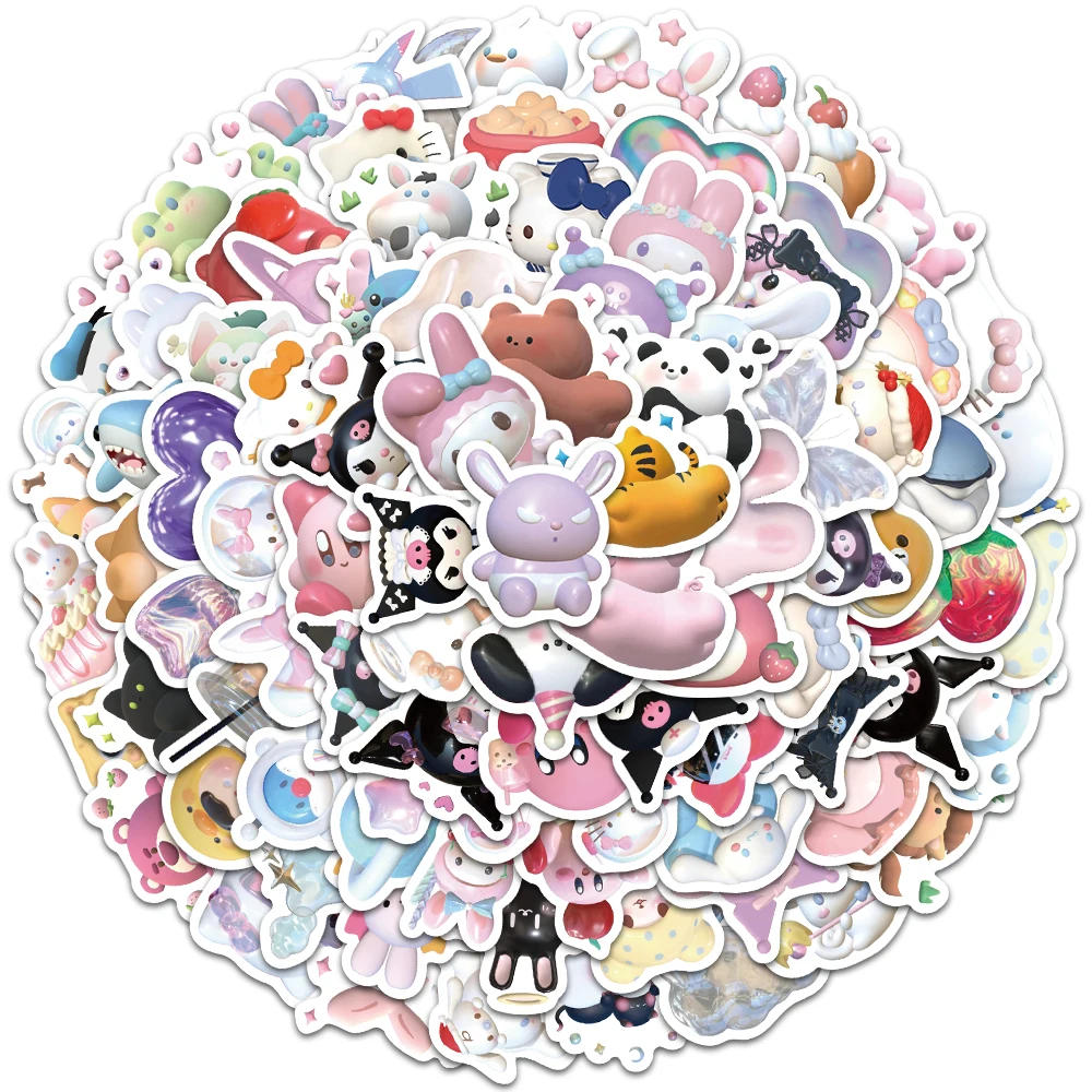 50/100pcs 3D Stereoscopic Sanrio Stickers Cute Decals DIY Decorative Waterproof Anime Stickers Kuromi My Melody Kawai Phone Case