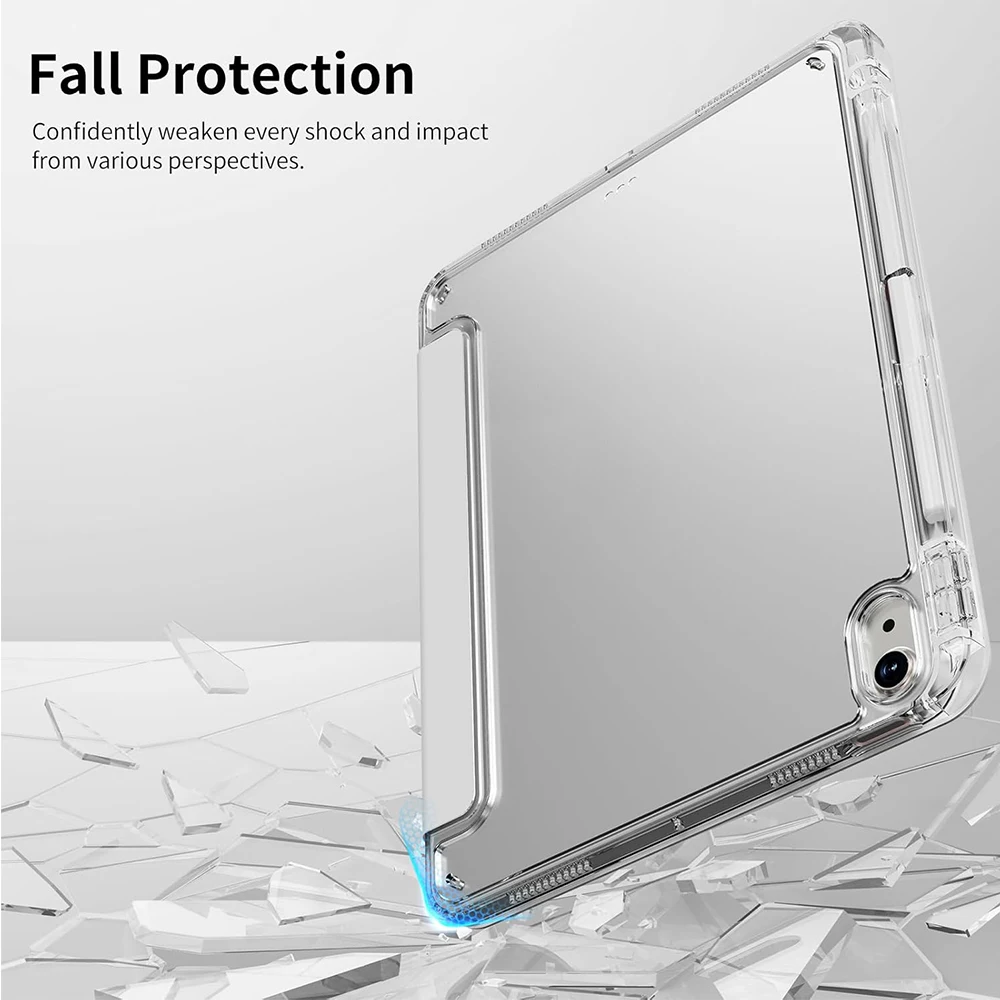 حافظة شفافة كريستالية على شكل Y لجهاز iPad Air 4/5/6/7 M2 M3 2024 2025 Pro 11 1st 2nd 3rd 4th gen مع فتحة قلم رصاص، إيقاظ تلقائي للنوم