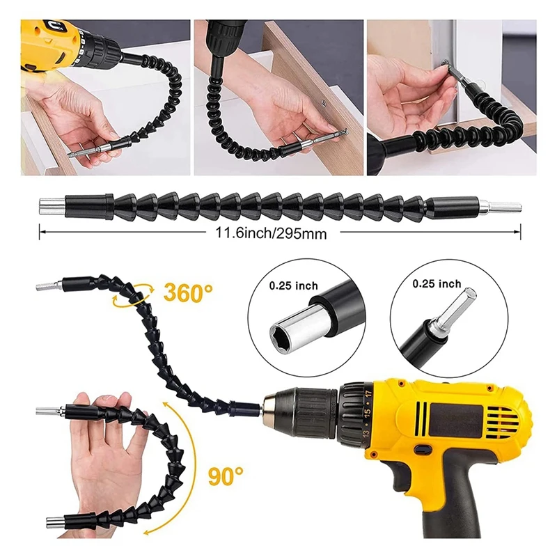 طقم تمديد مثقاب مرن ، ساق عرافة ، ملحق ، مجموعة واحدة ، طقم زاوية سداسية ، 19 قطعة