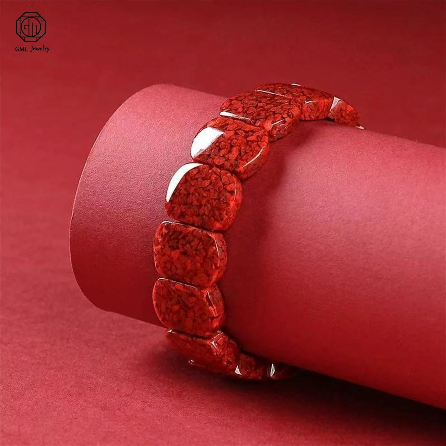 Natural Crystal Sand Cinnabar Slab Beaded Bracelet Unisex Translucent Red Stone Zodiac Exquisite Ethnic Style Jewelry Gift