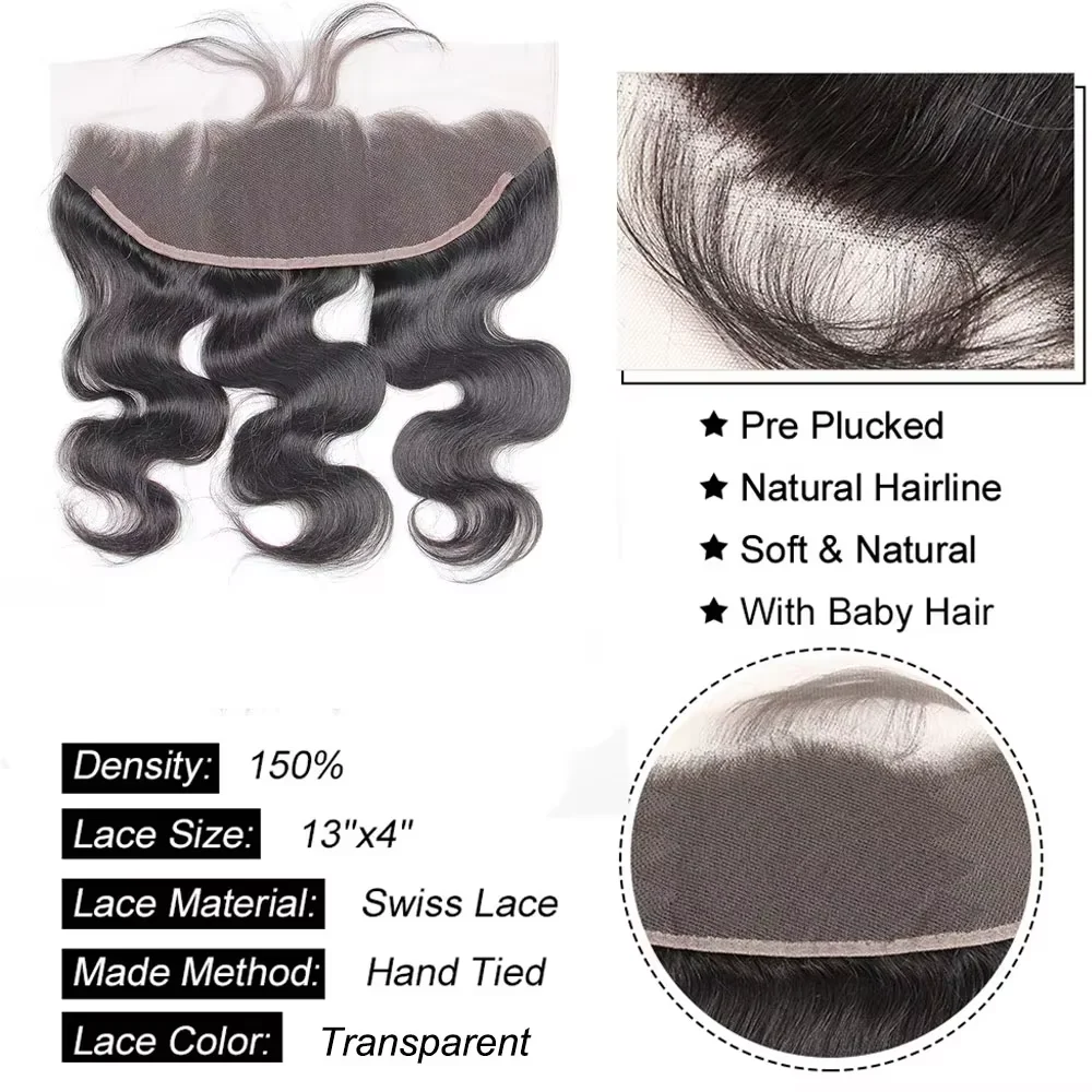 Brazilian Human Hair Bundles With Closure Body Wave Raw Virgin 3 4 Bundles With 4x4 5x5 HD Lace Closure Weave With 13x4 Frontal image 4